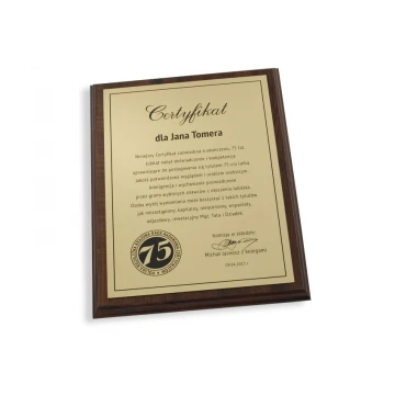 Certyfikat Jubileuszowy - dyplom na podkładzie drewnianym - DCE006